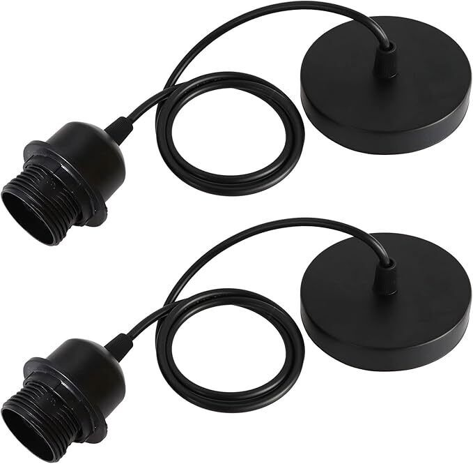 2 Pack Ceiling Pendant Light Fitting, E27 Lamp Holder, with Lock Ring for Shade, with 100CM Adjustable Cable, Flex Cable Ceiling Rose, Industrial Style Ceiling Pendant Fitting(Black)