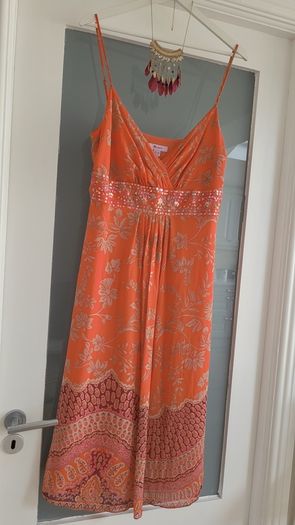 MONSOON coral silk dress Sz 16