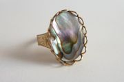 Vintage gold tone paua shell ring size O