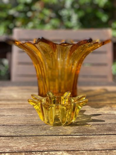 Mid Century Large Amber Color Handblown Vase