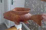 Large Koi Carp  Vintage Planter Wooden Handcarved