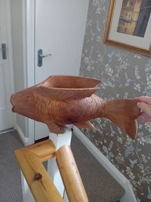 Large Koi Carp  Vintage Planter Wooden Handcarved