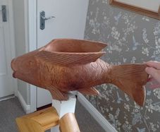 Large Koi Carp  Vintage Planter Wooden Handcarved