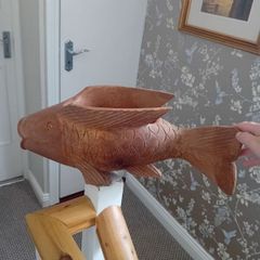 Large Koi Carp  Vintage Planter Wooden Handcarved
