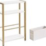 Narrow Side Table, 3-Tier Slim End Table with Fabric Basket, Modern Sofa Table for Narrow and Small Spaces, with Gold Metal Frame, White Image 7