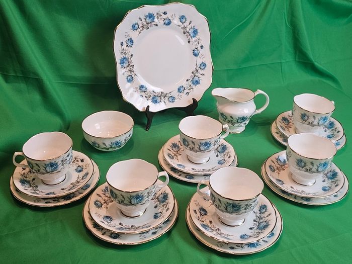 Vintage Arklow Bone China Blue Roses Tea Set | Fine Irish Porcelain with Gold Trim