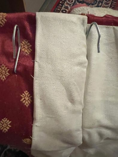 Stunning set of bespoke floor length maroon brocade curtains with gold "butti" motif