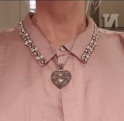 Antique sterling silver jewelled heart pendant mounted on mother of pearl base necklace Rrp 250