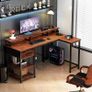 L Shaped Desk with Power Outlet Corner Computer Desk with Storage Shelves & Fabric Drawer, Study Writing Table Gaming Desk for Home Office L120xW80xH88cm Image 4