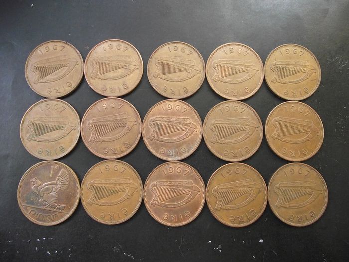 15 Irish coins x One Penny (1967) Nice condition