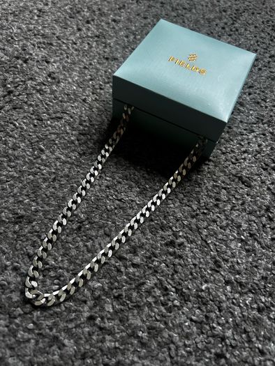 Sterling Silver Flat Square Curbed Men's Necklace