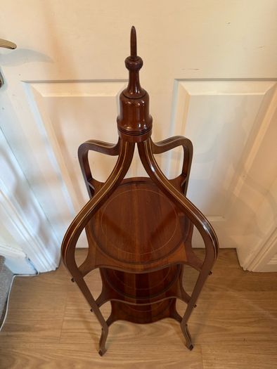 Pair of Large Antique Sheraton Style Inlaid Mahogany 3-Tier Stands