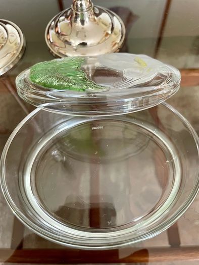 Vintage Calla Lily Oval Glass Lidded Dish Keepsake Box France