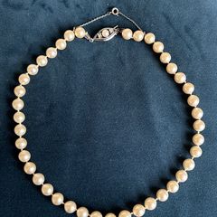 Vintage Creamy Pearl Strand Necklace with Ornate Silver-tone Clasp