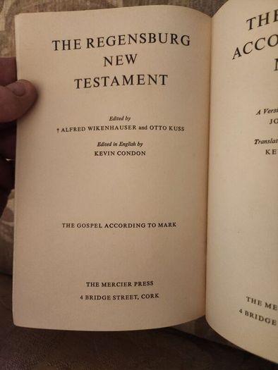 The Regensburg New Testament. The Gospel According To Mark. Version And Commentary By Joseph Schmid. 1968 Paperback In Good Condition.  See Photos For Same.