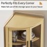 Tall Corner Storage Cabinet, Bathroom Corner Shelf Unit with Glass Door and 5 Storage Shelves, Freestanding Sideboard Cabinets for Living Room Kitchen, Nature Image 7