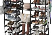 Shoe Rack 9 Tier 3 Row, Metal Shoes Storage Organiser Shelf, Holds 50-55 Pairs Shoe Boots, Stackable Stand Shoe Cabinet with Hooks, Tall Shoe Tower for Hallway Entryway, Space Saving (FREE POSTAGE)
