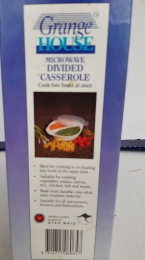 vintage new microwave divided casserole dish x 2