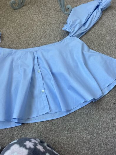 top Zara size large off the shoulder top cotton blue