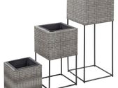 Garden Raised Beds 3 pcs Poly Rattan Grey