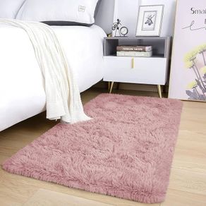 Fluffy Shaggy Small Area Rugs for Bedroom Anti-Slip Modern Super Soft Thick Pile Rug Plush Carpet Non Shedding Easy To Clean Pink, 50cm x 80cm