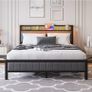 5ft Upholstered Bed Frame Kingsize with Charging Station/USB Ports and LED Lights Image 6