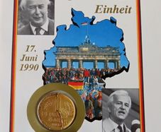 Vintage East Germany & West Germany united Gold plated 1 mark coins in Day of German Unity cover