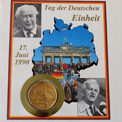 Vintage East Germany & West Germany united Gold plated 1 mark coins in Day of German Unity cover