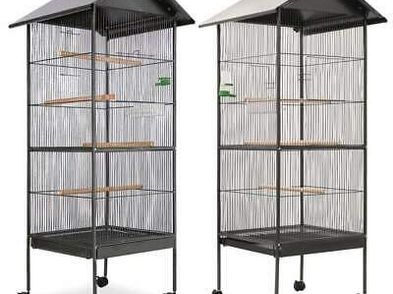 Bird Cage House Stand Aviary Budgie Canary Parrot With Roof Steel Black ... - Will Absorbides Stand Aviary Silently