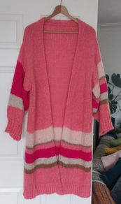 Knee long loose knit woolen pink cardigan size L