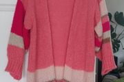 Knee long loose knit woolen pink cardigan size L
