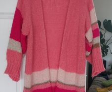 Knee long loose knit woolen pink cardigan size L