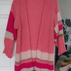 Knee long wool pink cardigan L