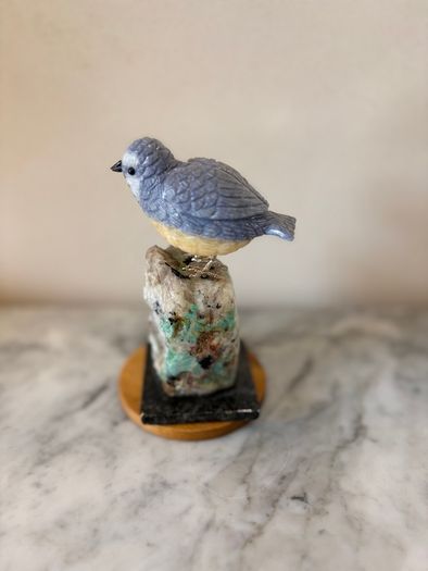 Hand-Carved Blue & Yellow Gemstone Blue Tit