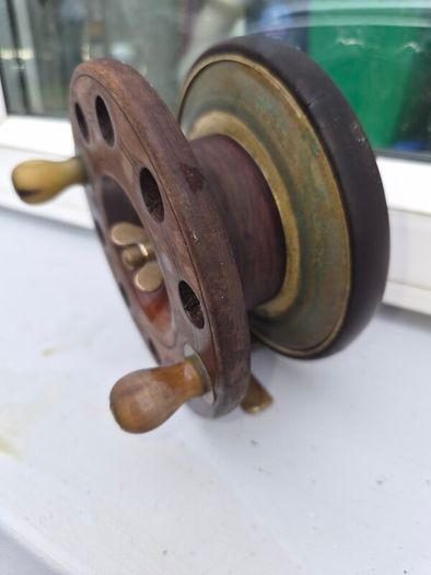 Large  old  timber brass  fishing real