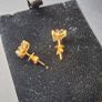 Solid 14k Gold Pair Stud Earrings W / Blue Natural Sapphires & Diamonds Image 4