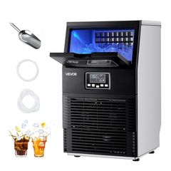 Commercial Ice Maker Machine, 36.29 kg/24h with 5.44kg Storage, 32 Cubes per Cycle, Stainless Steel Freestanding & Countertop Ice Maker with LED Display & Self-Cleaning, for Home Bar Restaurant
