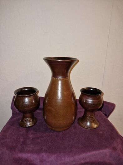Vintage Australian Bendigo Pottery wine goblets and carafe