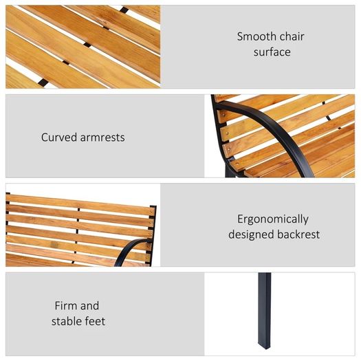 Garden Bench, 122Lx60Wx80H cm-Steel/Wood (FREE POSTAGE)