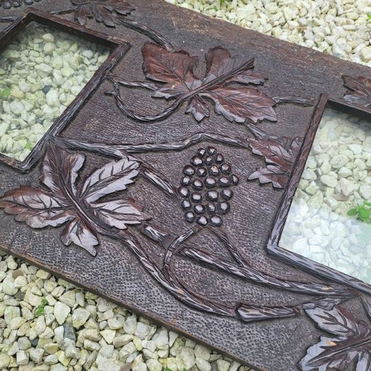 Antique arts & crafts carved wood photo frame