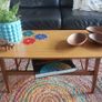 Unusual and Practical Mid-Century Modern Wooden Coffee Table with a Hard-Wearing Wood-Patterned Melamine Top and Slatted Magazine Shelf Image 6