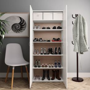 Shoe Cabinet High Gloss White 80x35.5x180 cm Chipboard
