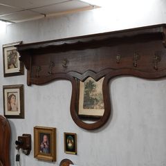Antique French Oak Wall Coat Rack with Mirror