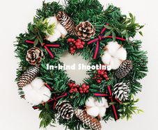 Cotton Flower with Pine Cones Door Decoration Christmas Wreath 11.8 Inch