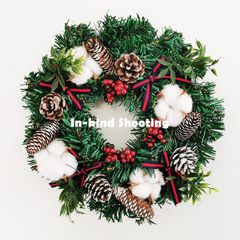 Cotton Flower with Pine Cones Door Decoration Christmas Wreath 11.8 Inch