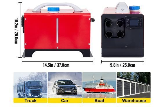 Diesel Air Heater LCD Switch,Remote Control,Silencer, Diesel Heater All in One parking heater with 4 air 8KW 12V outlets for cars, buses, RVs, trucks,