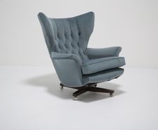 Vintage Blofeld 6250 Swivel & Rocking Lounge Chair in Blue Velvet by Paul Conti for G-Plan, 1960s