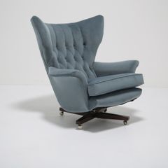 Vintage Blofeld 6250 Swivel & Rocking Lounge Chair in Blue Velvet by Paul Conti for G-Plan, 1960s