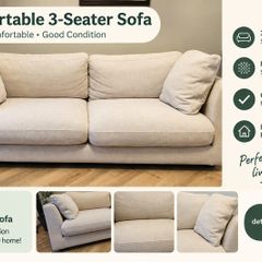 Brand New Comfortable 3 Seater Fabric Sofa Cream Beige Unused Condition
