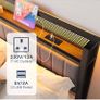 Single Bed Frame with Upholstered Headboard, No Box Spring Needed Wooden Storage Headboard Shelf, 3ft Upholstered Bed Frame with Charging Station/USB Ports and LED Lights (Gray Single Bed) Image 5